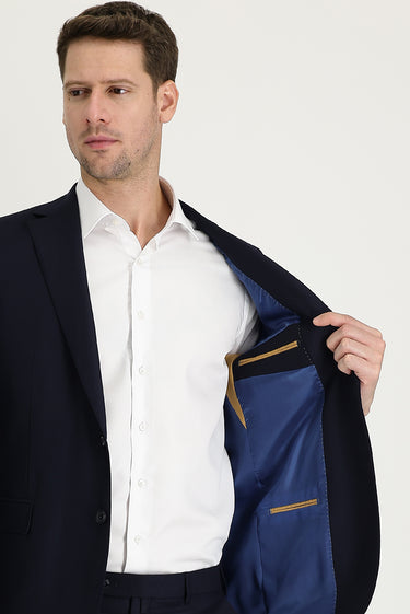 Orta Lacivert Slim Fit Dar Kesim Klasik Takım Elbise