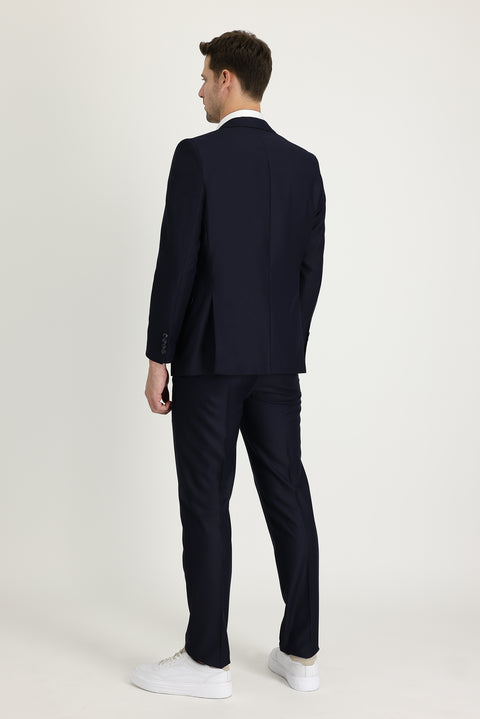 Orta Lacivert 7 Drop Slim Fit Dar Kesim Takım Elbise