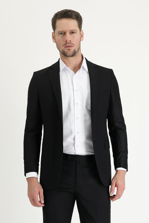 Siyah 4 Drop Relaxed Fit Rahat Kesim Takım Elbise
