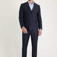 Koyu Lacivert Melanj 7 Drop Slim Fit Dar Kesim Kruvaze Takım Elbise