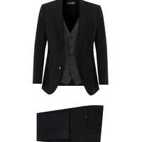 Siyah Slim Fit Dar Kesim Kombinli Yelekli Takım Elbise