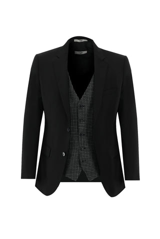  Siyah 7 Drop Slim Fit Dar Kesim Kombinli Yelekli Takım Elbise