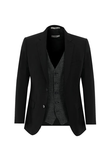Siyah Slim Fit Dar Kesim Kombinli Yelekli Takım Elbise