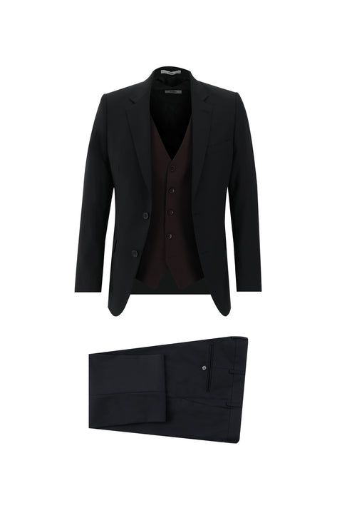 Açık Siyah 7 Drop Slim Fit Dar Kesim Kombinli Yelekli Takım Elbise