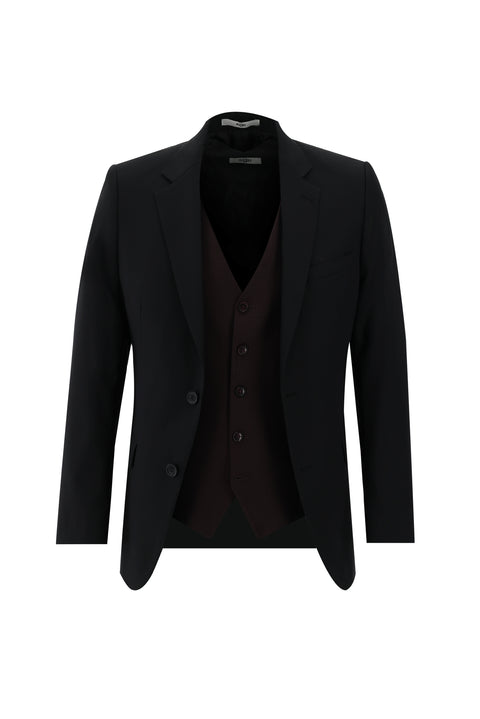 Açık Siyah 7 Drop Slim Fit Dar Kesim Kombinli Yelekli Takım Elbise