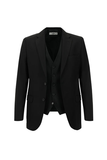 Siyah Regular Fit Kombinli Yelekli Takım Elbise