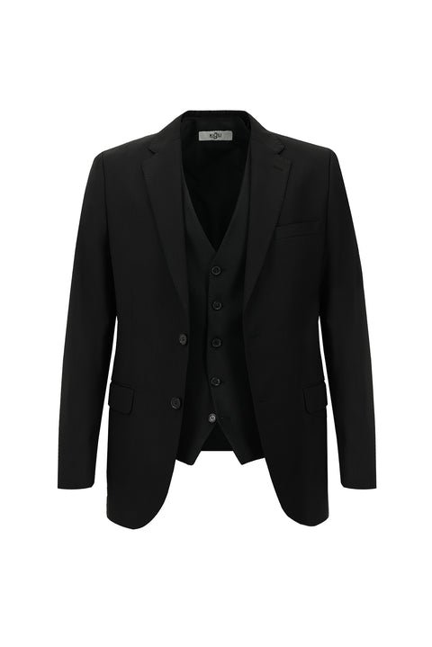 Siyah 6 Drop Regular Fit Standart Kesim Kombinli Yelekli Takım Elbise