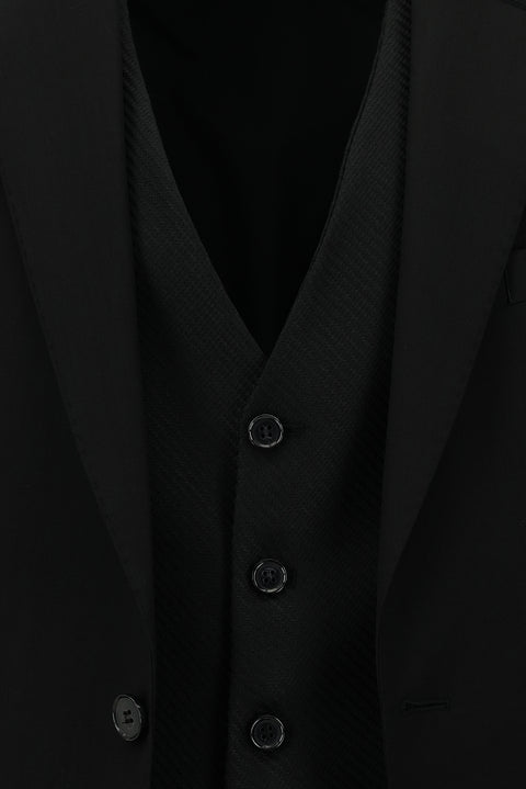 Siyah 6 Drop Regular Fit Standart Kesim Kombinli Yelekli Takım Elbise