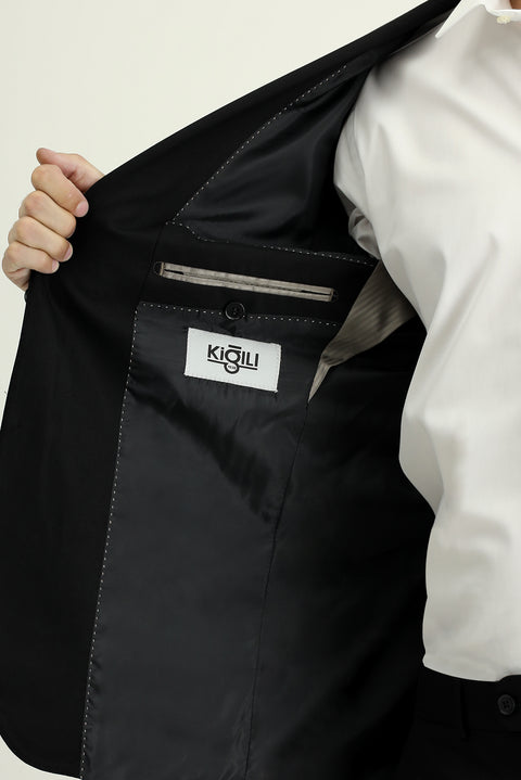 Black 6-Drop Regular Fit Standard Cut Suit