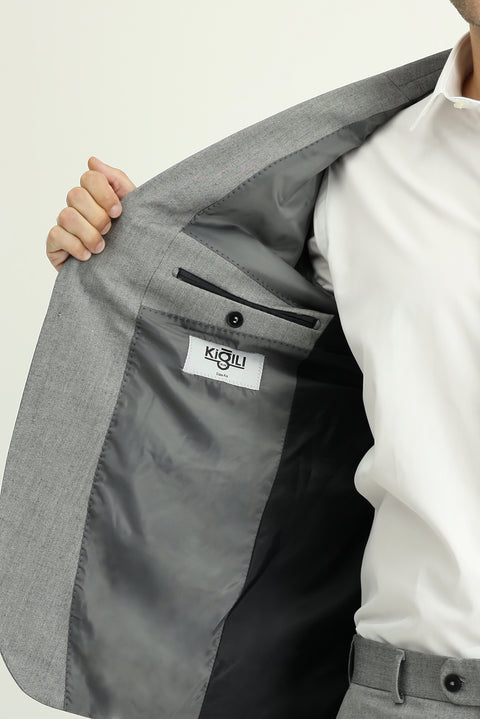 Orta Füme Slim Fit Takım Elbise