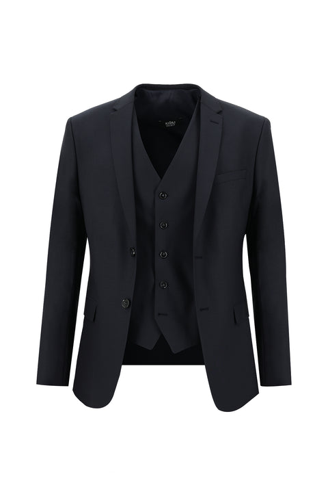 Black and Navy Blue 7 Drop Super Slim Fit Extra Narrow Cut Suit with Vest