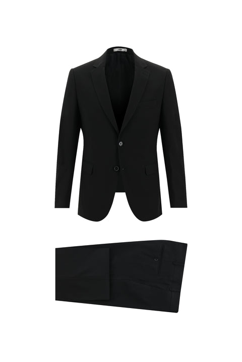 Siyah 7 Drop Slim Fit Dar Kesim Yünlü Takım Elbise