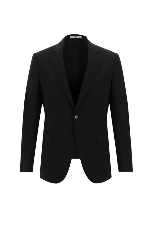 Siyah 7 Drop Slim Fit Dar Kesim Yünlü Takım Elbise