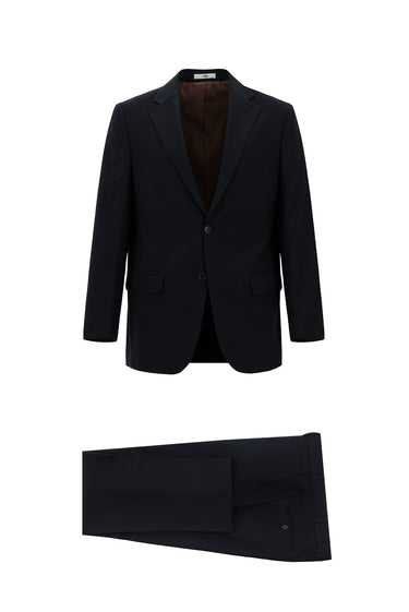 Koyu Lacivert Slim Fit Dar Kesim Yünlü Klasik Takım Elbise