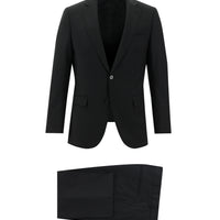Siyah Slim Fit Dar Kesim Yünlü Klasik Takım Elbise