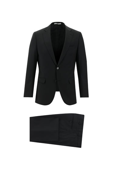 Siyah Slim Fit Dar Kesim Yünlü Klasik Takım Elbise