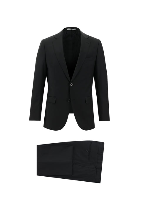 Siyah 7 Drop Slim Fit Dar Kesim Yünlü Takım Elbise