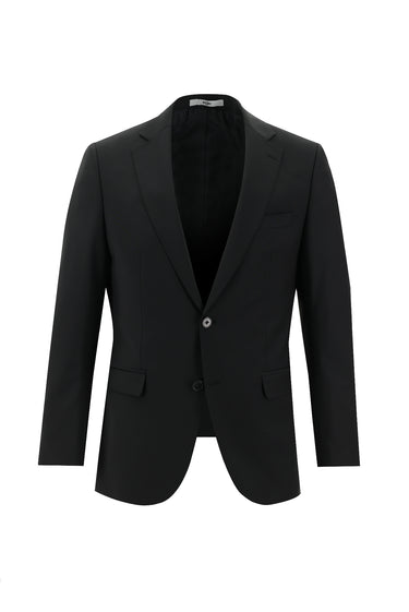 Siyah Slim Fit Dar Kesim Yünlü Klasik Takım Elbise