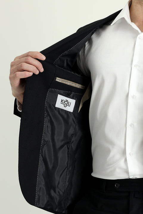 Black 6-Drop Regular Fit Standard Cut Suit