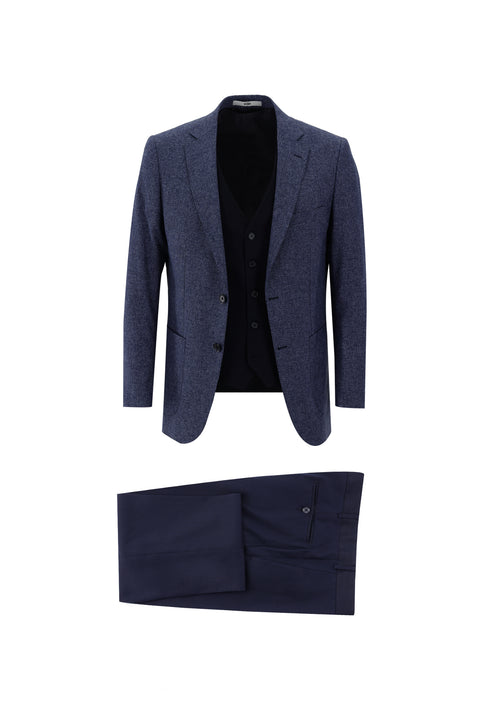 Light Navy Blue 6 Drop Regular Fit Standard Cut Suit with Vest