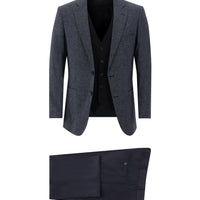 Orta Lacivert Slim Fit Dar Kesim Kombinli Yelekli Takım Elbise