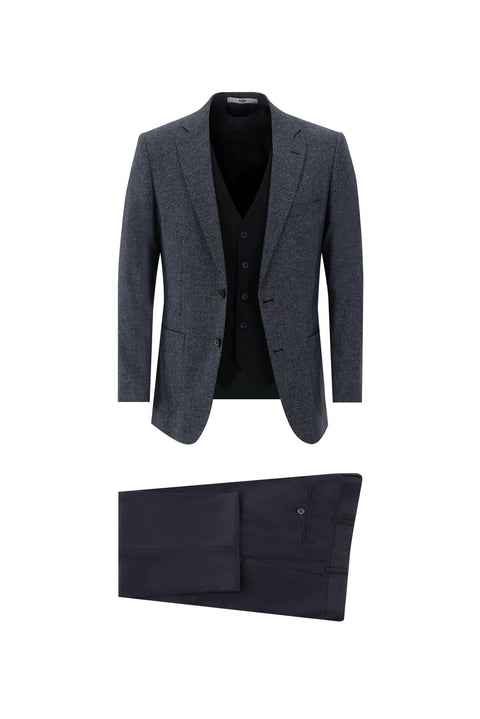 Medium Navy 7 Drop Slim Fit Narrow Cut Suit with Vest