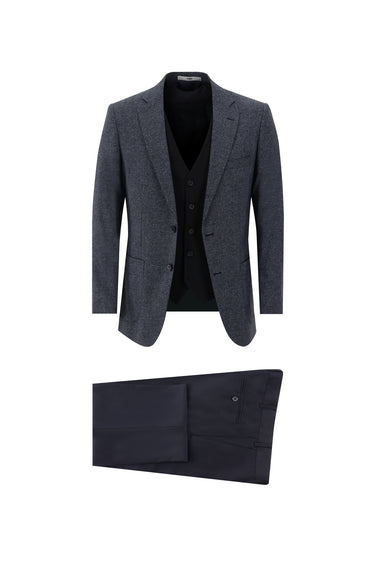 Orta Lacivert Regular Fit Kombinli Yelekli Takım Elbise