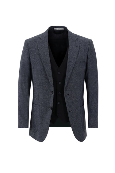 Orta Lacivert Slim Fit Dar Kesim Kombinli Yelekli Takım Elbise