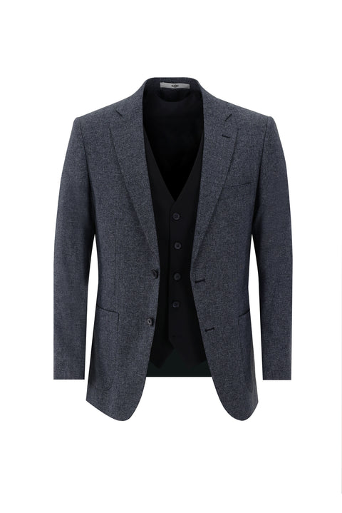 Medium Navy Blue 6 Drop Regular Fit Standard Cut Suit with Vest