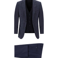 Koyu Lacivert Slim Fit Dar Kesim Kombinli Yelekli Takım Elbise