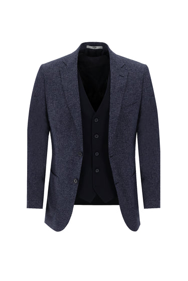 Koyu Lacivert Slim Fit Dar Kesim Kombinli Yelekli Takım Elbise