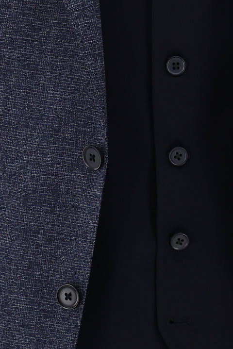 Koyu Lacivert 7 Drop Slim Fit Dar Kesim Kombinli Yelekli Takım Elbise