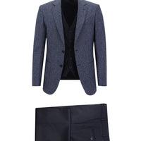 Saks Mavi Slim Fit Dar Kesim Kombinli Yelekli Takım Elbise