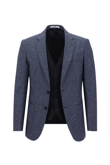 Saks Mavi Regular Fit Kombinli Yelekli Takım Elbise