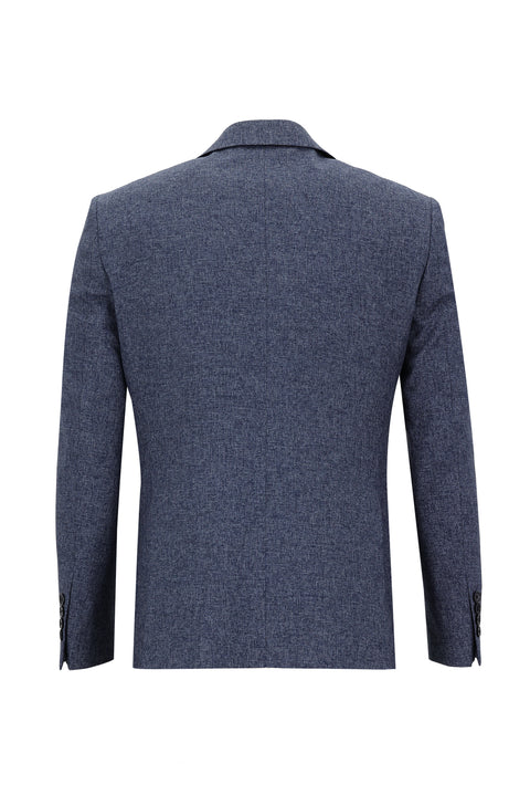 Saks Mavi 7 Drop Slim Fit Dar Kesim Kombinli Yelekli Takım Elbise