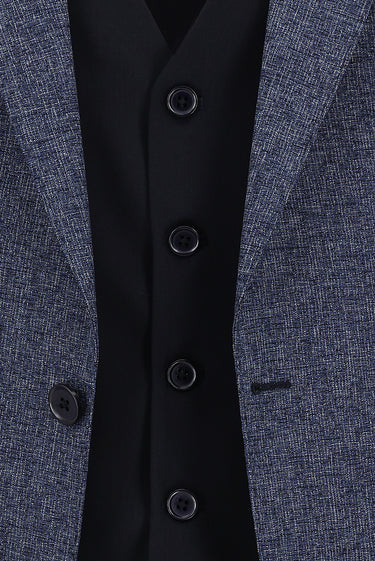 Saks Mavi Slim Fit Dar Kesim Kombinli Yelekli Takım Elbise