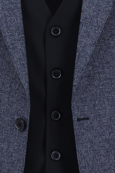 Saks Mavi 6 Drop Regular Fit Standart Kesim Kombinli Yelekli Takım Elbise