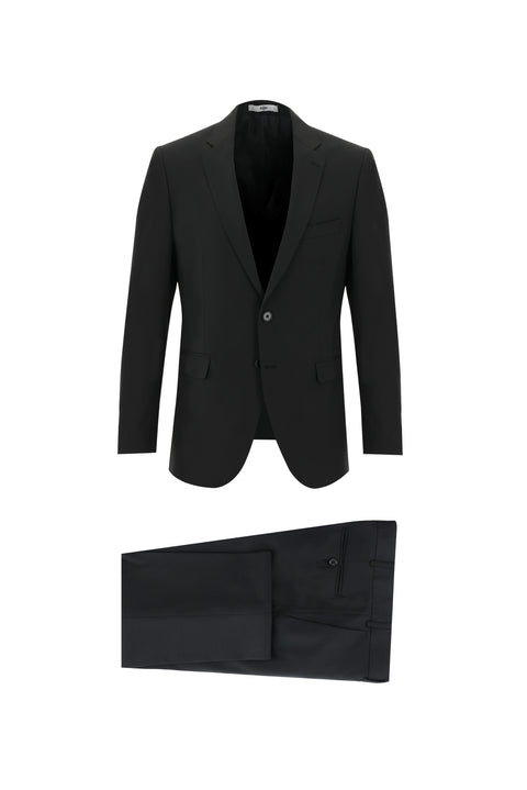 Black 6-Drop Regular Fit Standard Cut Wool Suit