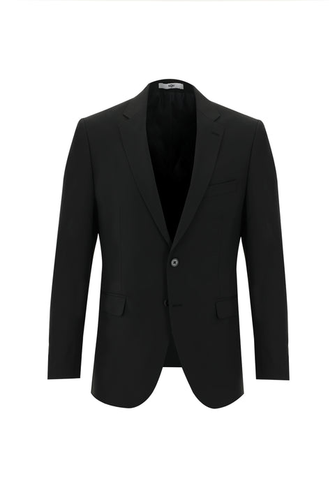 Siyah 4 Drop Relaxed Fit Rahat Kesim Yünlü Takım Elbise