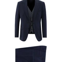 Koyu Lacivert Slim Fit Dar Kesim Yünlü Kombinli Takım Elbise