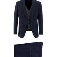Koyu Lacivert 7 Drop Slim Fit Dar Kesim Yünlü Kombinli Takım Elbise