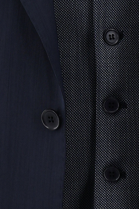 Koyu Lacivert 7 Drop Slim Fit Dar Kesim Yünlü Kombinli Takım Elbise