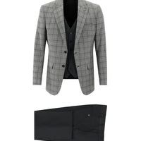 Orta Gri Regular Fit Yünlü Kombinli Yelekli Takım Elbise