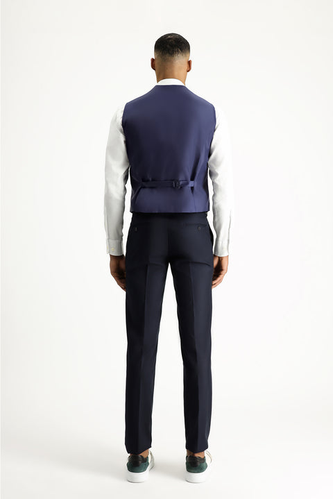 Koyu Lacivert 7 Drop Slim Fit Dar Kesim Yelekli Takım Elbise