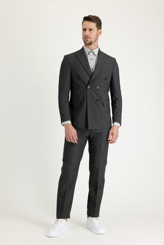  Orta Antrasit 7 Drop Slim Fit Dar Kesim Çizgili Kruvaze Takım Elbise