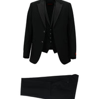 Siyah Slim Fit Dar Kesim Mono Yaka Yelekli Smokin & Damatlık