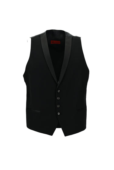 Siyah Slim Fit Dar Kesim Mono Yaka Yelekli Smokin & Damatlık