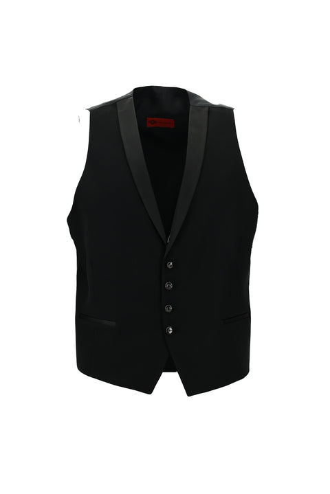 Siyah 7 Drop Slim Fit Dar Kesim Mono Yaka Yelekli Smokin & Damatlık