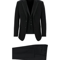 Siyah Slim Fit Dar Kesim Mono Yaka Yelekli Smokin & Damatlık