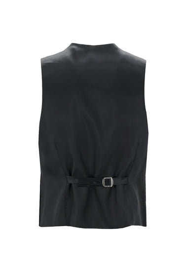 Siyah Slim Fit Dar Kesim Mono Yaka Yelekli Smokin & Damatlık